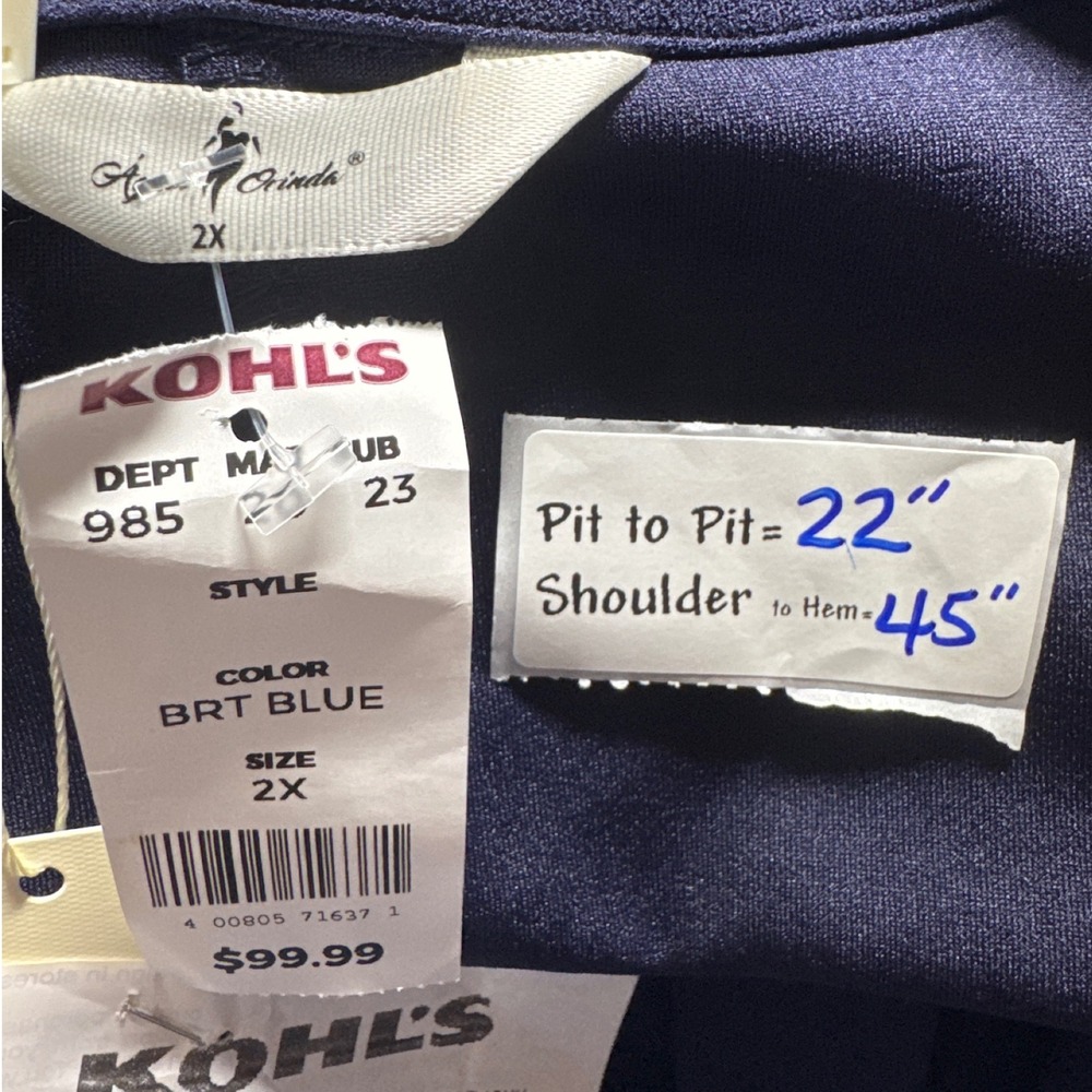 Agnes Orinda Wrap Dress‎ Tie Front 3/4 Sleeve Career Casual BRT Blue 2X - Picture 2 of 9